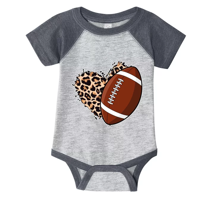 Leopard Print Heart Love Football Fan Infant Baby Jersey Bodysuit