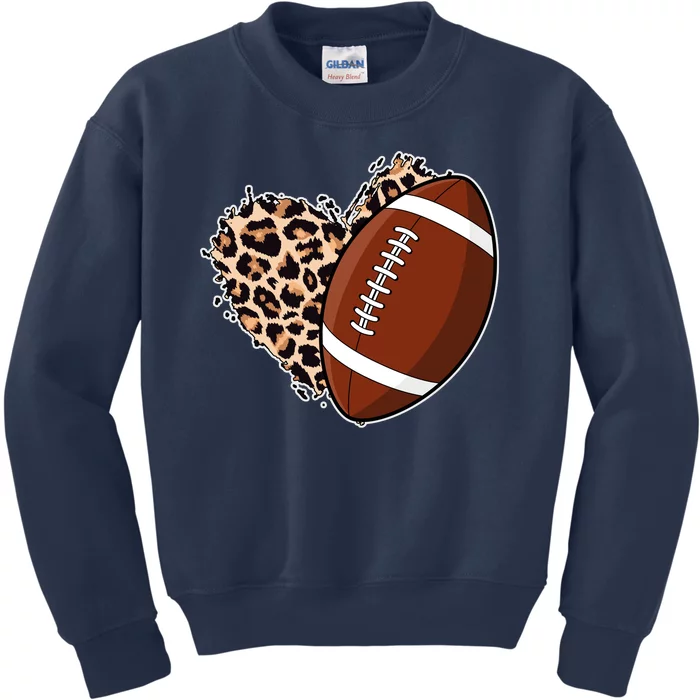 Leopard Print Heart Love Football Fan Kids Sweatshirt