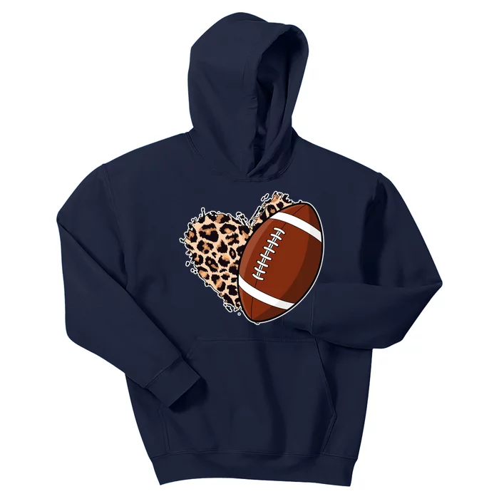 Leopard Print Heart Love Football Fan Kids Hoodie