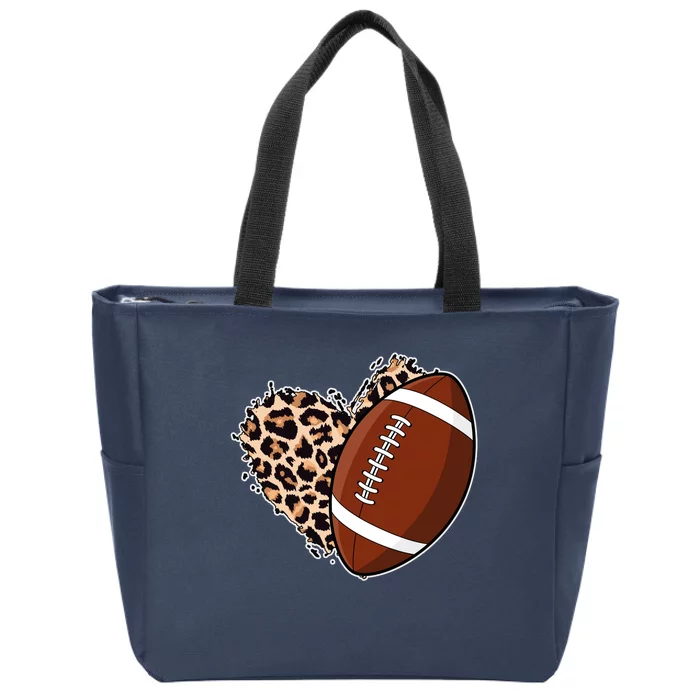 Leopard Print Heart Love Football Fan Zip Tote Bag