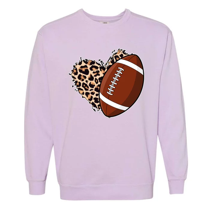 Leopard Print Heart Love Football Fan Garment-Dyed Sweatshirt