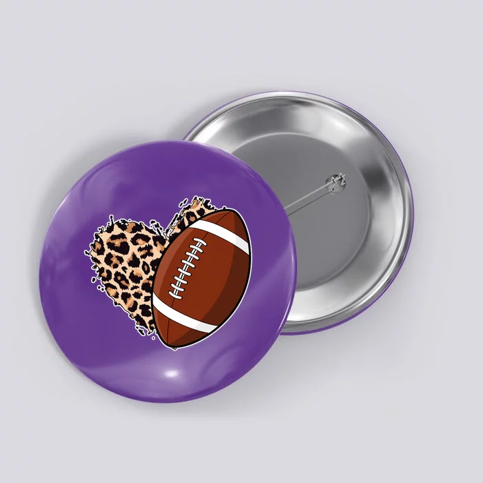 Leopard Print Heart Love Football Fan Button