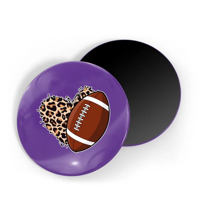 Leopard Print Heart Love Football Fan Magnet