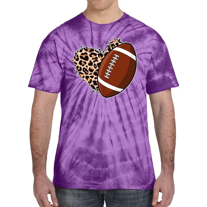 Leopard Print Heart Love Football Fan Tie-Dye T-Shirt