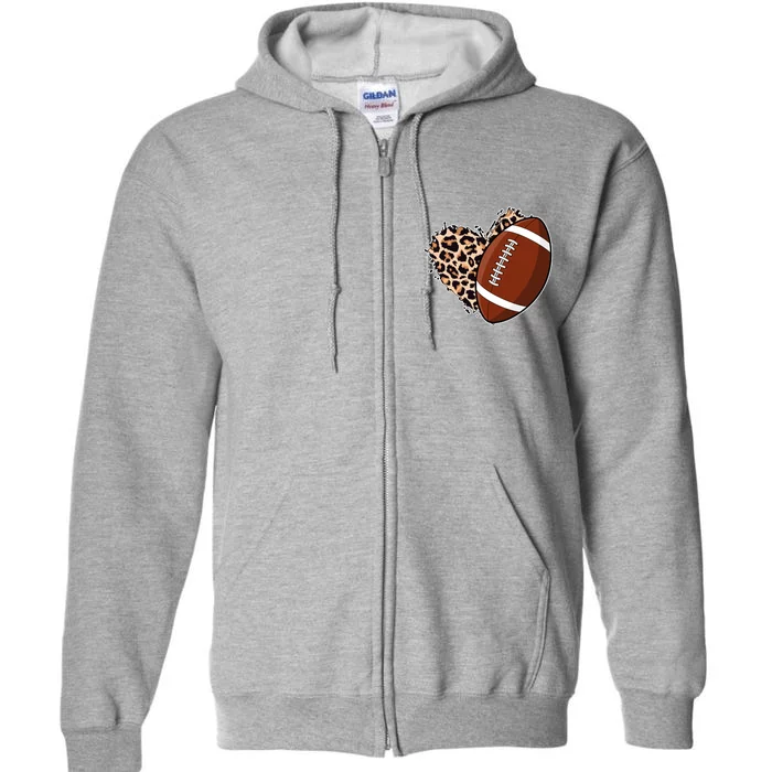 Leopard Print Heart Love Football Fan Full Zip Hoodie