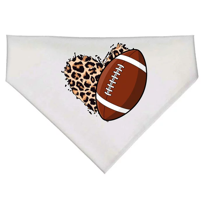 Leopard Print Heart Love Football Fan USA-Made Doggie Bandana