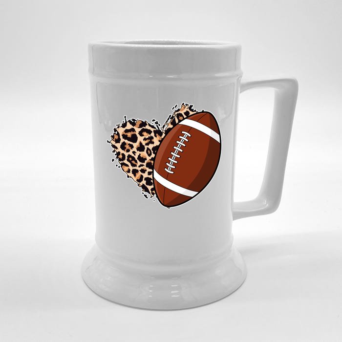 Leopard Print Heart Love Football Fan Front & Back Beer Stein