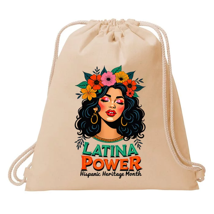 Latina Power Hispanic Heritage Month 2024 Flowers Drawstring Bag