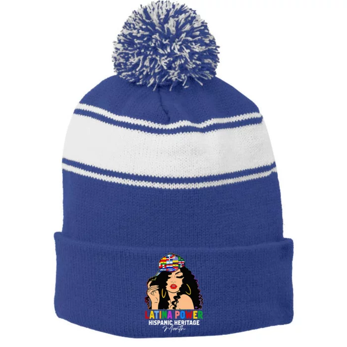 Latina Power Hispanic Heritage Month Country Flags Stripe Pom Pom Beanie