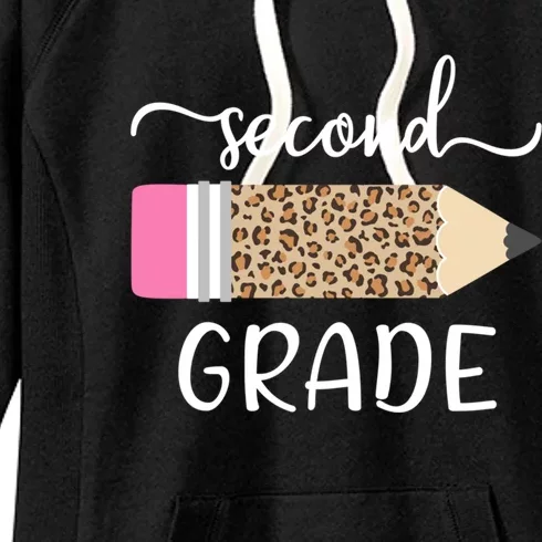 Leopard Print Hello Second Grade First Day Of School Teacher Gift Women's Fleece Hoodie