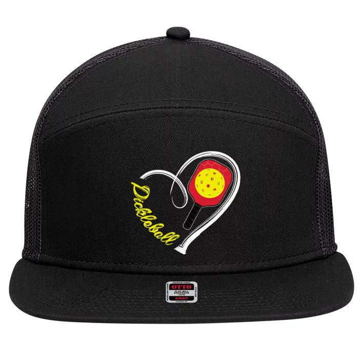 Love Pickleball Heart Paddleball Lover I love Pickleball 7 Panel Mesh Trucker Snapback Hat