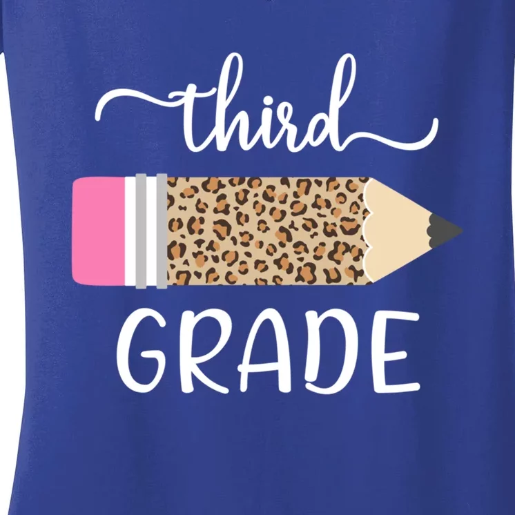 Leopard Print Hello Third Grade First Day Of School Teacher Funny Gift Women's V-Neck T-Shirt