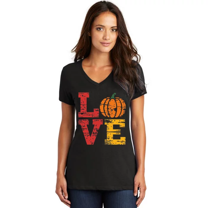 Love Pumpkin Halloween Fall Season 2024 Women's V-Neck T-Shirt