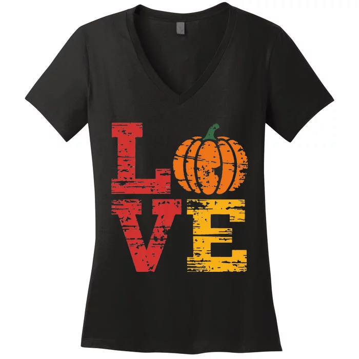 Love Pumpkin Halloween Fall Season 2024 Women's V-Neck T-Shirt