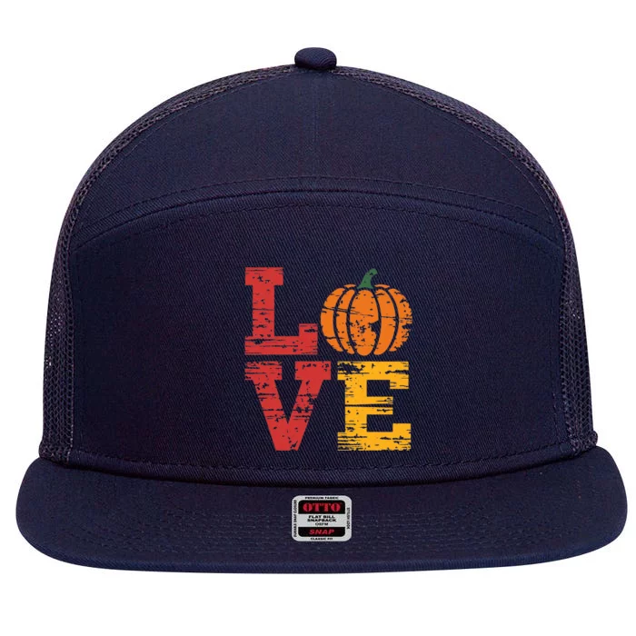 Love Pumpkin Halloween Fall Season 2024 7 Panel Mesh Trucker Snapback Hat