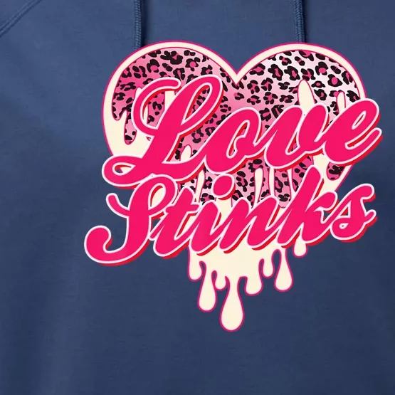 Leopard Pink Heart Love Stink Funny Anti Valentine Performance Fleece Hoodie