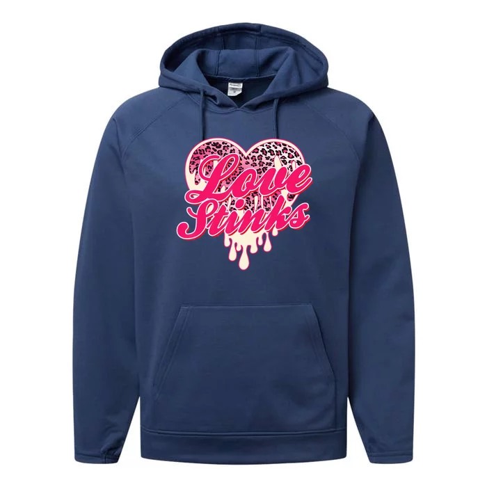 Leopard Pink Heart Love Stink Funny Anti Valentine Performance Fleece Hoodie