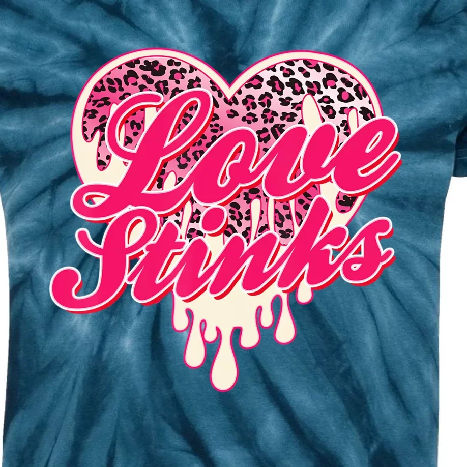 Leopard Pink Heart Love Stink Funny Anti Valentine Kids Tie-Dye T-Shirt