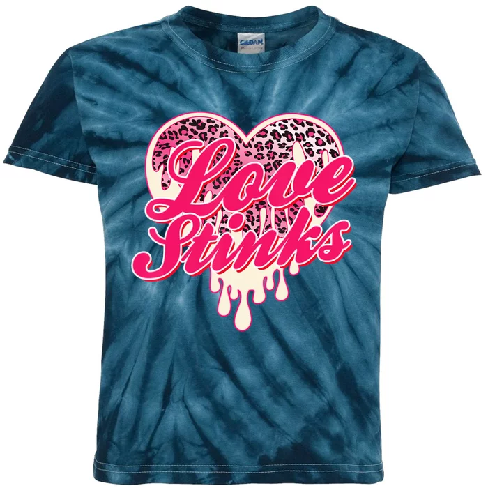 Leopard Pink Heart Love Stink Funny Anti Valentine Kids Tie-Dye T-Shirt