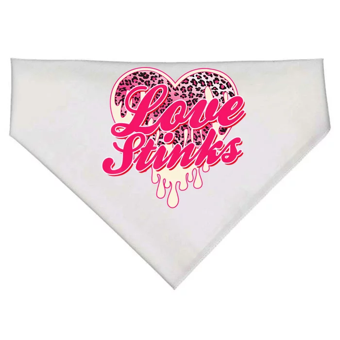 Leopard Pink Heart Love Stink Funny Anti Valentine USA-Made Doggie Bandana