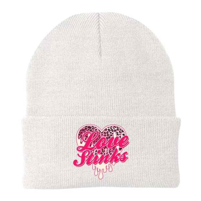 Leopard Pink Heart Love Stink Funny Anti Valentine Knit Cap Winter Beanie