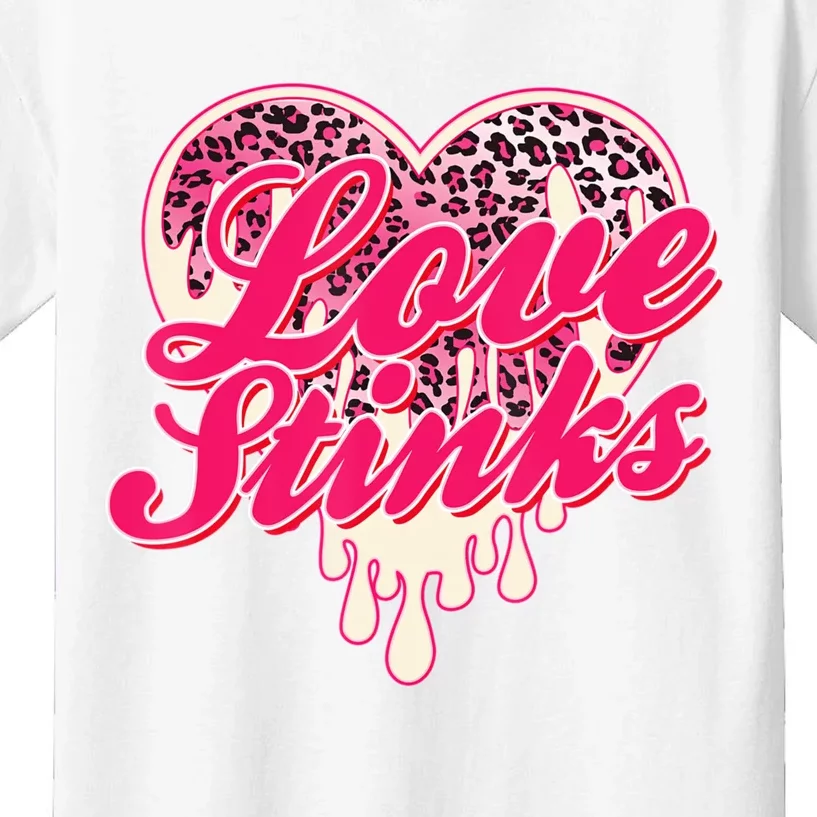 Leopard Pink Heart Love Stink Funny Anti Valentine Kids T-Shirt