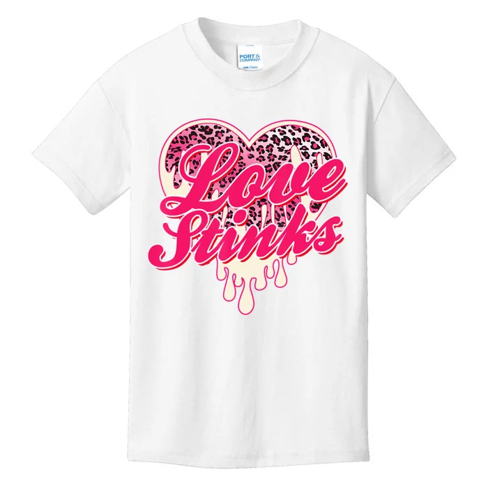 Leopard Pink Heart Love Stink Funny Anti Valentine Kids T-Shirt