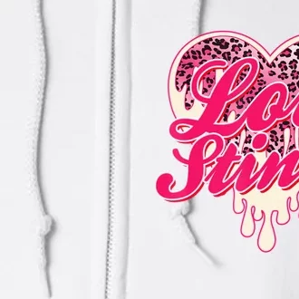 Leopard Pink Heart Love Stink Funny Anti Valentine Full Zip Hoodie