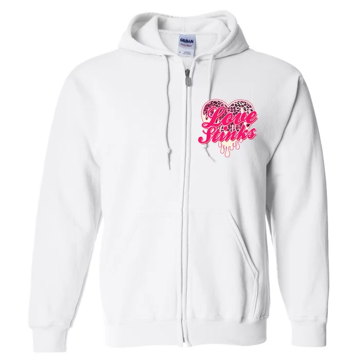 Leopard Pink Heart Love Stink Funny Anti Valentine Full Zip Hoodie