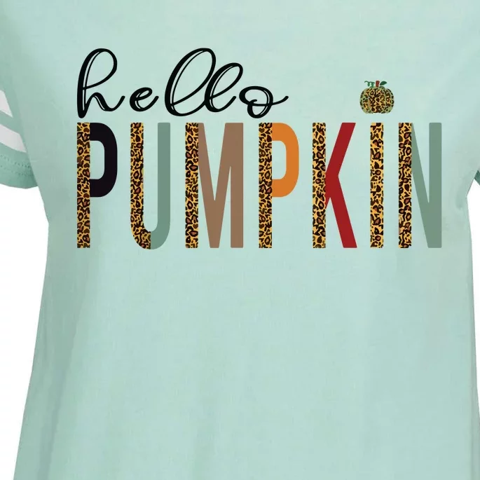 Leopard Pumpkin Hello Pumpkin Graphic Fall Halloween Costume Enza Ladies Jersey Football T-Shirt