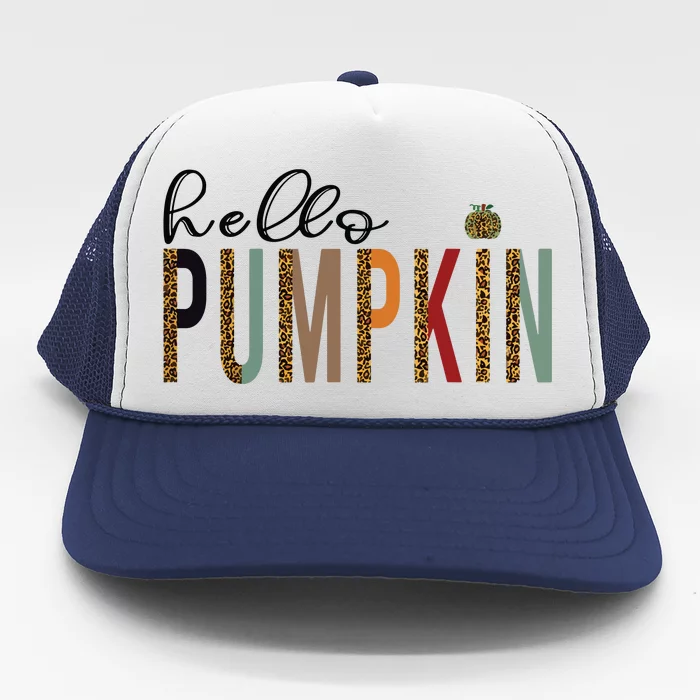 Leopard Pumpkin Hello Pumpkin Graphic Fall Halloween Costume Trucker Hat