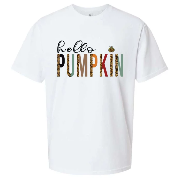 Leopard Pumpkin Hello Pumpkin Graphic Fall Halloween Costume Sueded Cloud Jersey T-Shirt