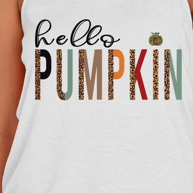 Leopard Pumpkin Hello Pumpkin Graphic Fall Halloween Costume Women's Knotted Racerback Tank