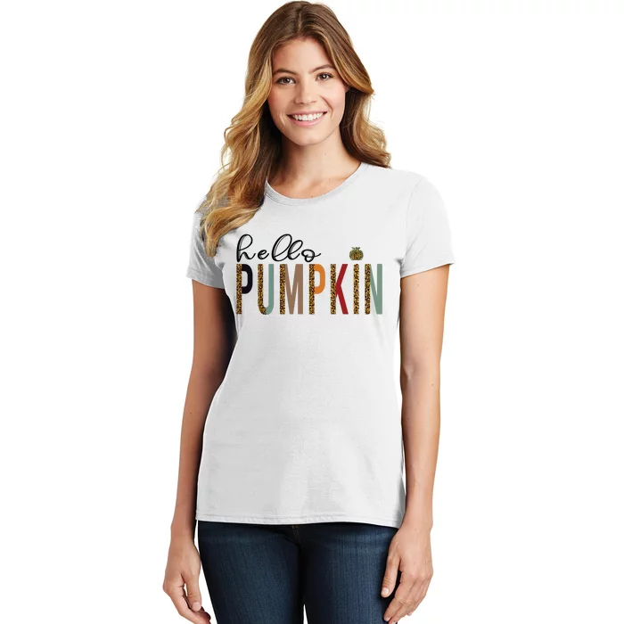 Leopard Pumpkin Hello Pumpkin Graphic Fall Halloween Costume Women's T-Shirt