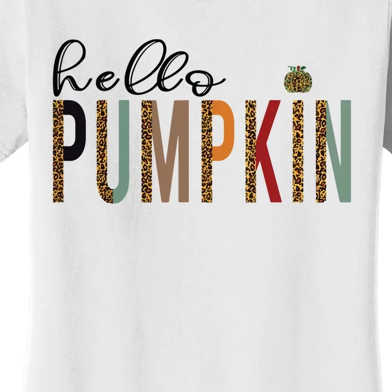 Leopard Pumpkin Hello Pumpkin Graphic Fall Halloween Costume Women's T-Shirt