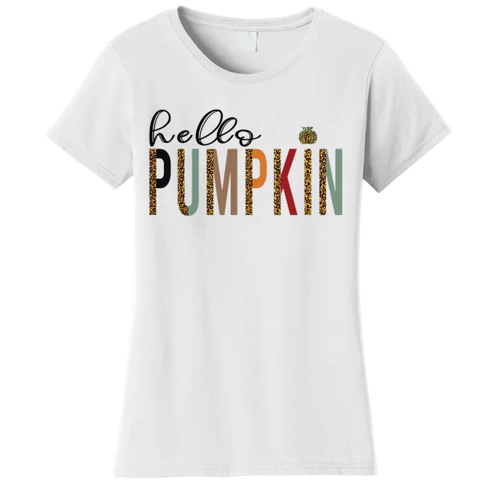 Leopard Pumpkin Hello Pumpkin Graphic Fall Halloween Costume Women's T-Shirt