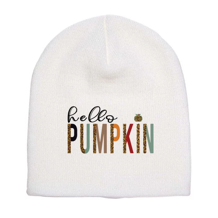 Leopard Pumpkin Hello Pumpkin Graphic Fall Halloween Costume Short Acrylic Beanie