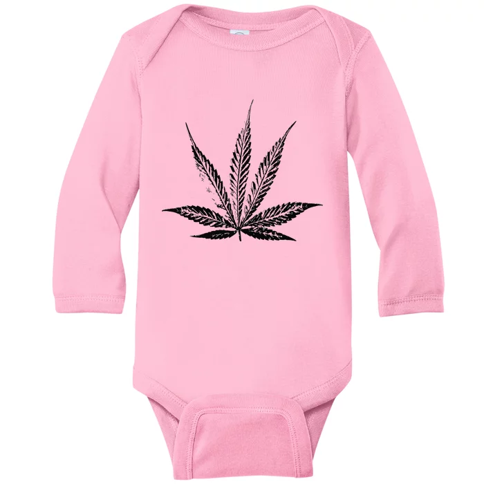 Leaf Pattern High 420 Gift Smoking Weed Cannabis Marijuana Baby Long Sleeve Bodysuit