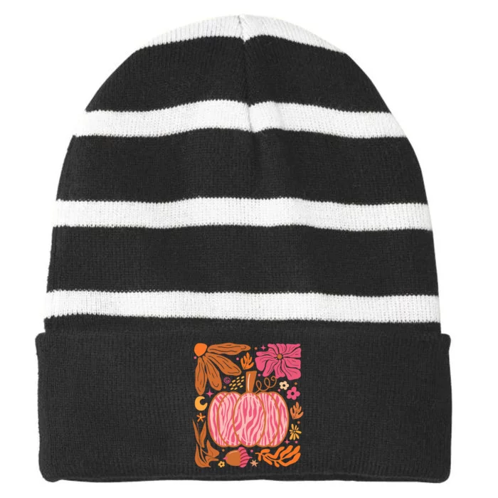 Leopard Pumpkin Halloween Season Autumn Retro Striped Beanie with Solid Band