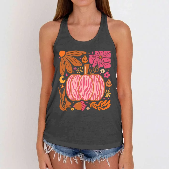 Leopard Pumpkin Halloween Season Autumn Retro Women's Knotted Racerback Tank