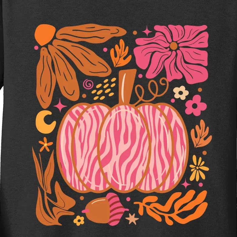 Leopard Pumpkin Halloween Season Autumn Retro Kids Long Sleeve Shirt