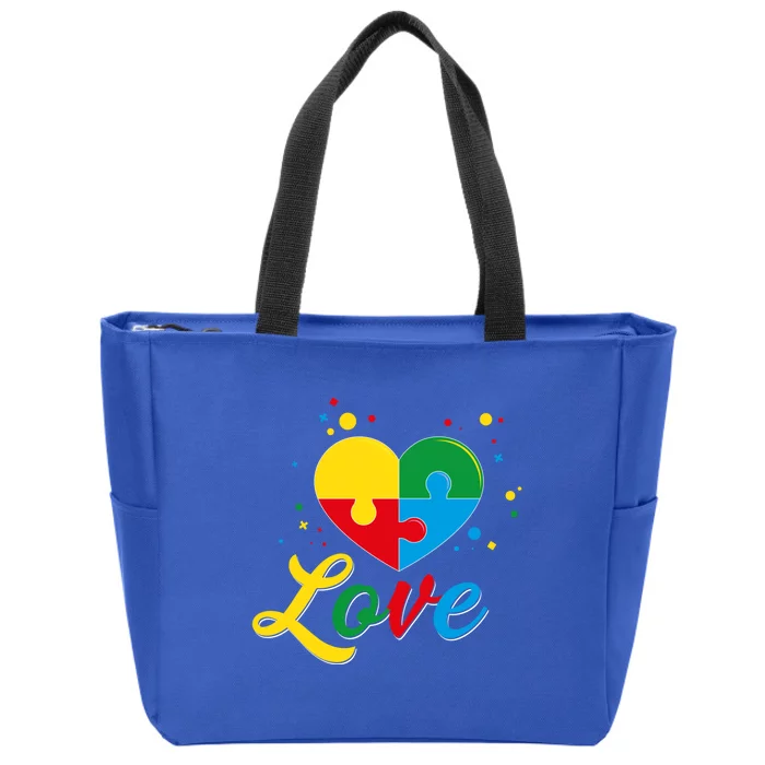 Love Puzzle Heart Autistic Parents Autism Awareness Cute Gift Zip Tote Bag