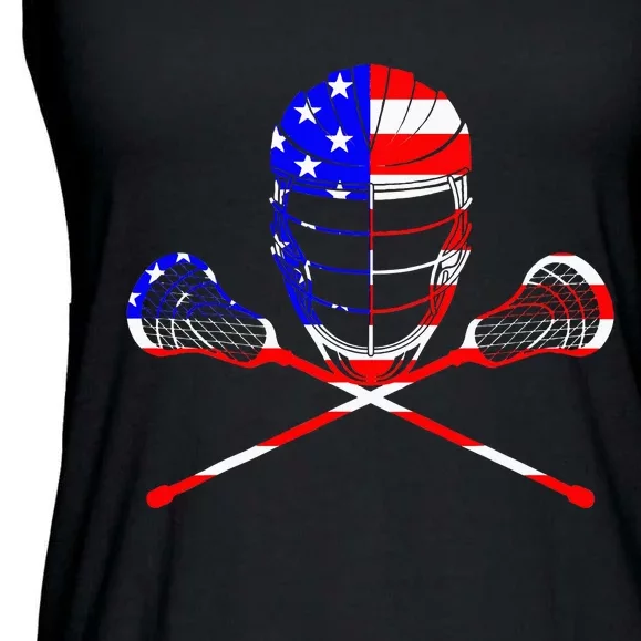 Lacrosse Player Independence Day Laxing Patriotic Lax Goalie Ladies Essential Flowy Tank