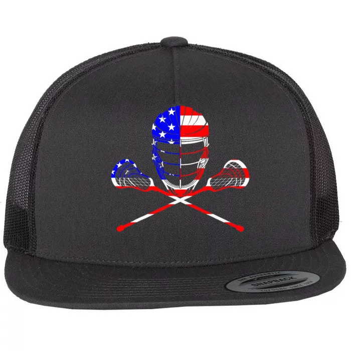 Lacrosse Player Independence Day Laxing Patriotic Lax Goalie Flat Bill Trucker Hat