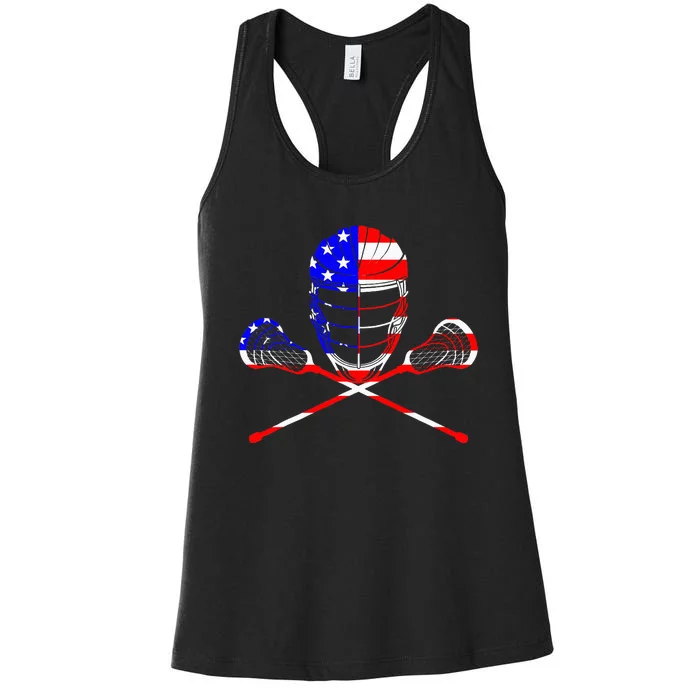 Lacrosse Player Independence Day Laxing Patriotic Lax Goalie Women's Racerback Tank