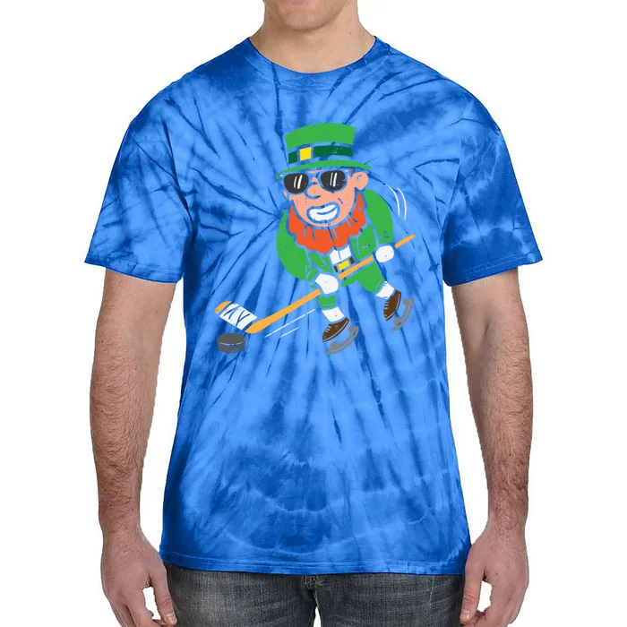 Leprechaun Playing Ice Hockey St Patricks Day Gift Tie-Dye T-Shirt