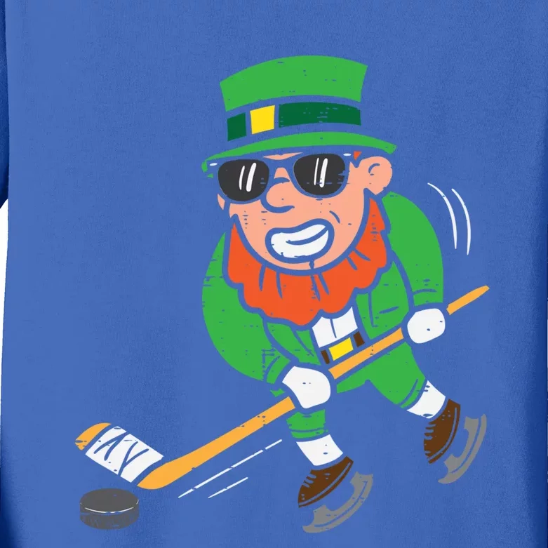 Leprechaun Playing Ice Hockey St Patricks Day Gift Kids Long Sleeve Shirt