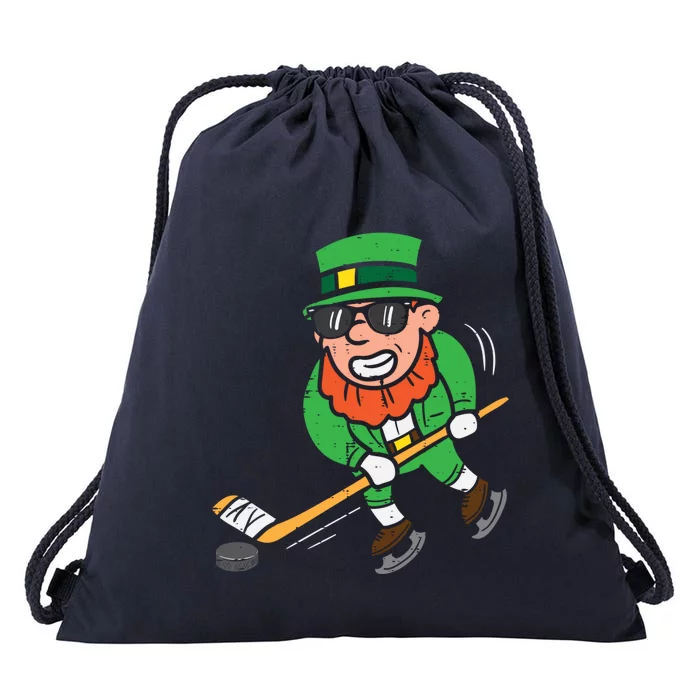 Leprechaun Playing Ice Hockey St Patricks Day Gift Drawstring Bag