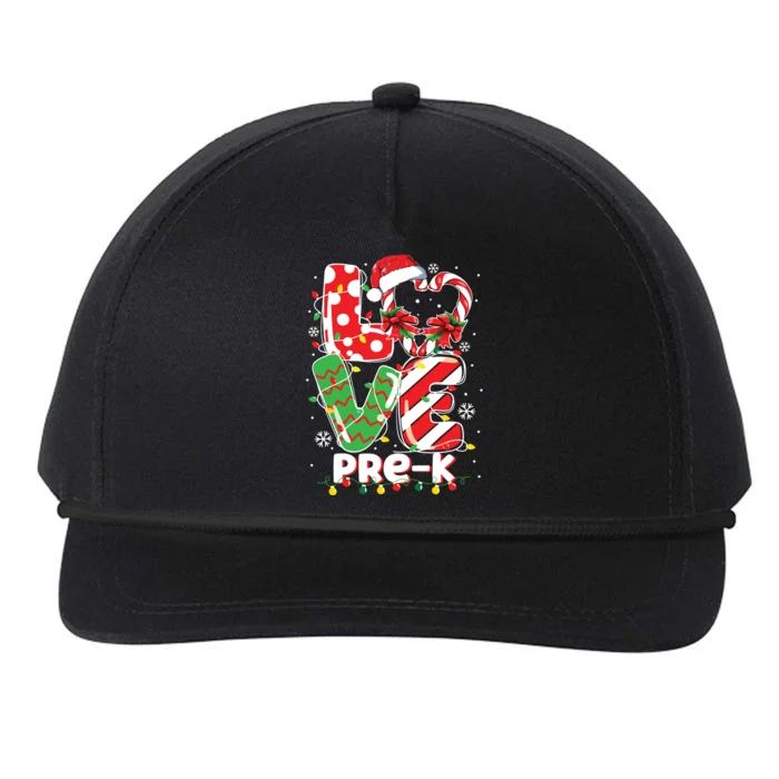 Love Pre K Teacher Christmas Funny Candy Cane Xmas Snapback Five-Panel Rope Hat