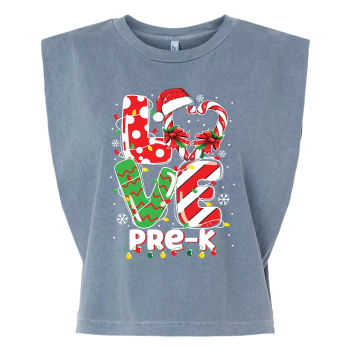 Love Pre K Teacher Christmas Funny Candy Cane Xmas Garment-Dyed Women's Muscle Tee